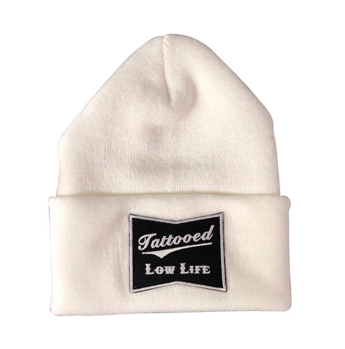 OG Tattooed Low Life Cuffed Knit Beanie-White