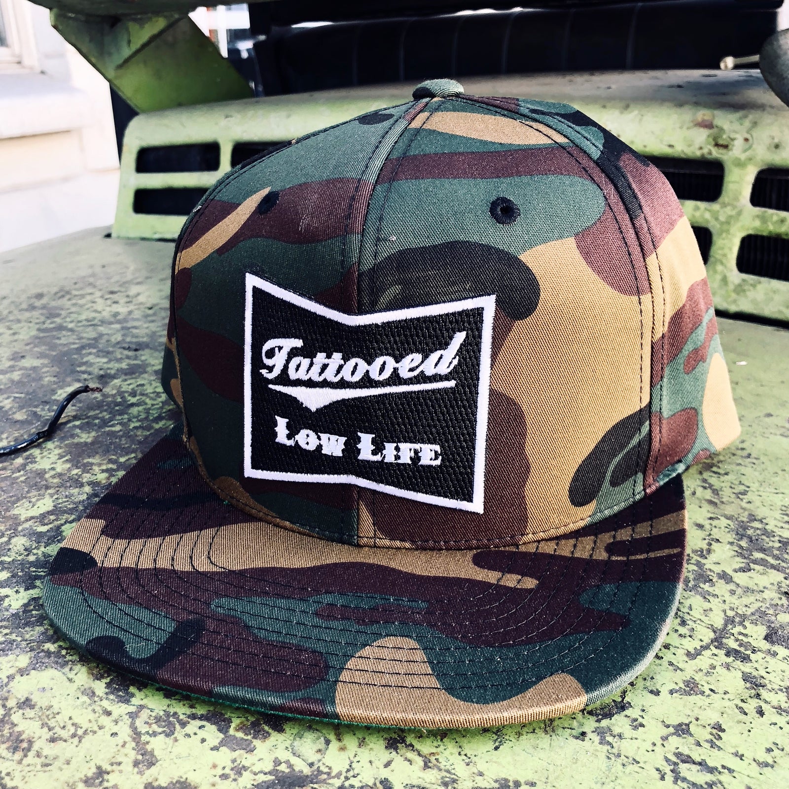 Tattooed Low Life Embroidered Patch Camouflage Snapback Hat