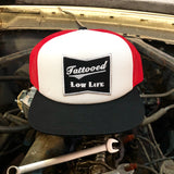 OG Tattooed Low Life Embroidered Trucker Hat-RED/WHT